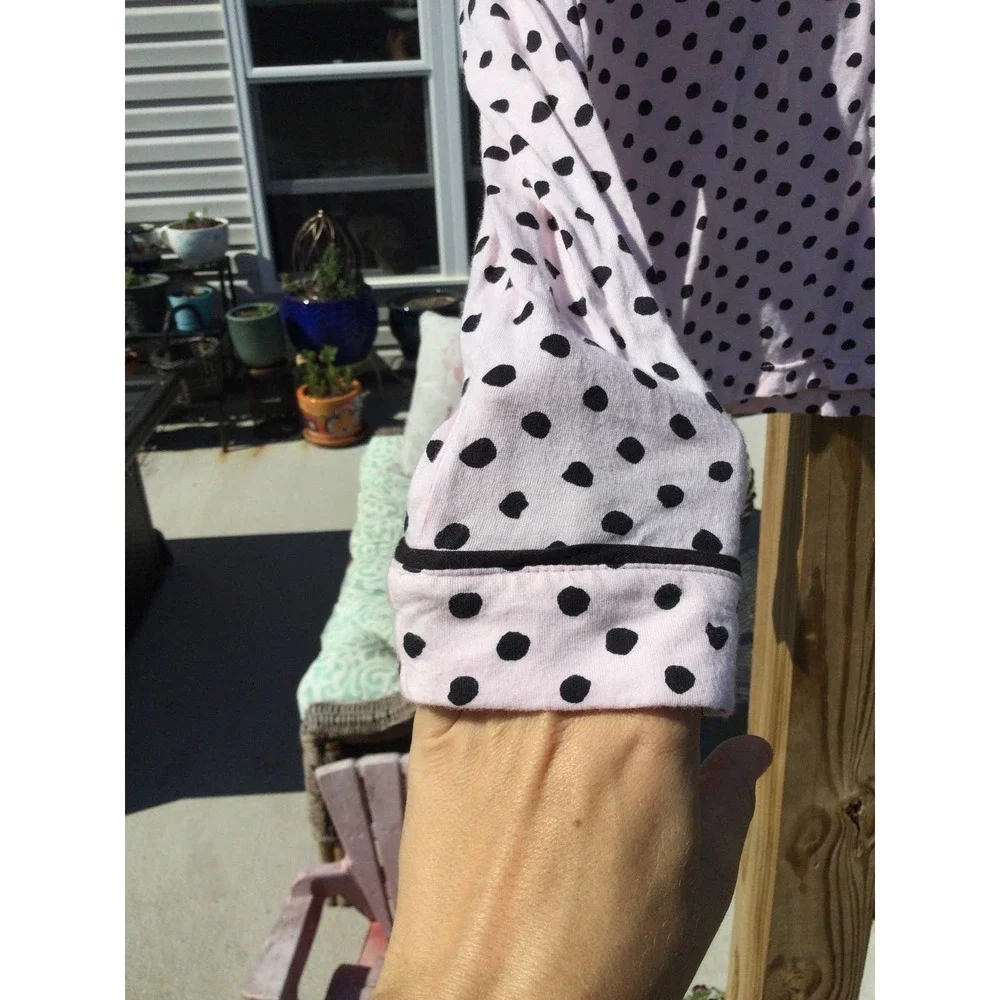 Kate Spade Womens Pajama Top Sz XS Pink Black Polka Dot Cotton PJ Preppy Classic